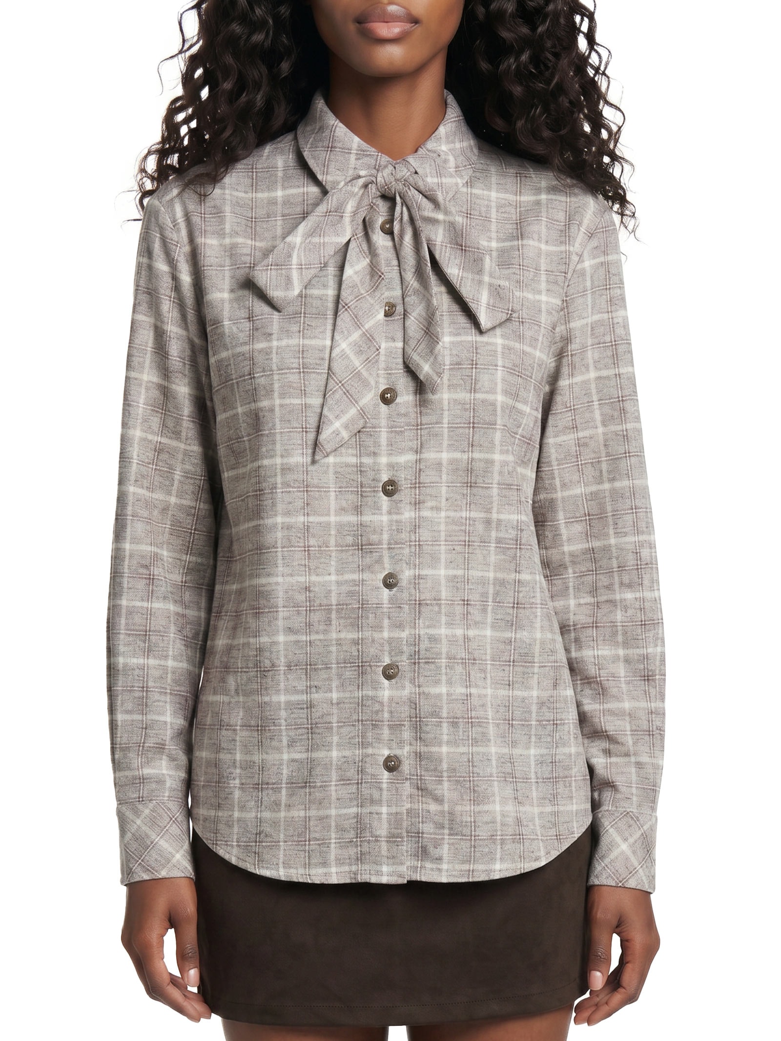 Camisa Feminina Xadrez Com Faixa Cinza Lança Perfume
