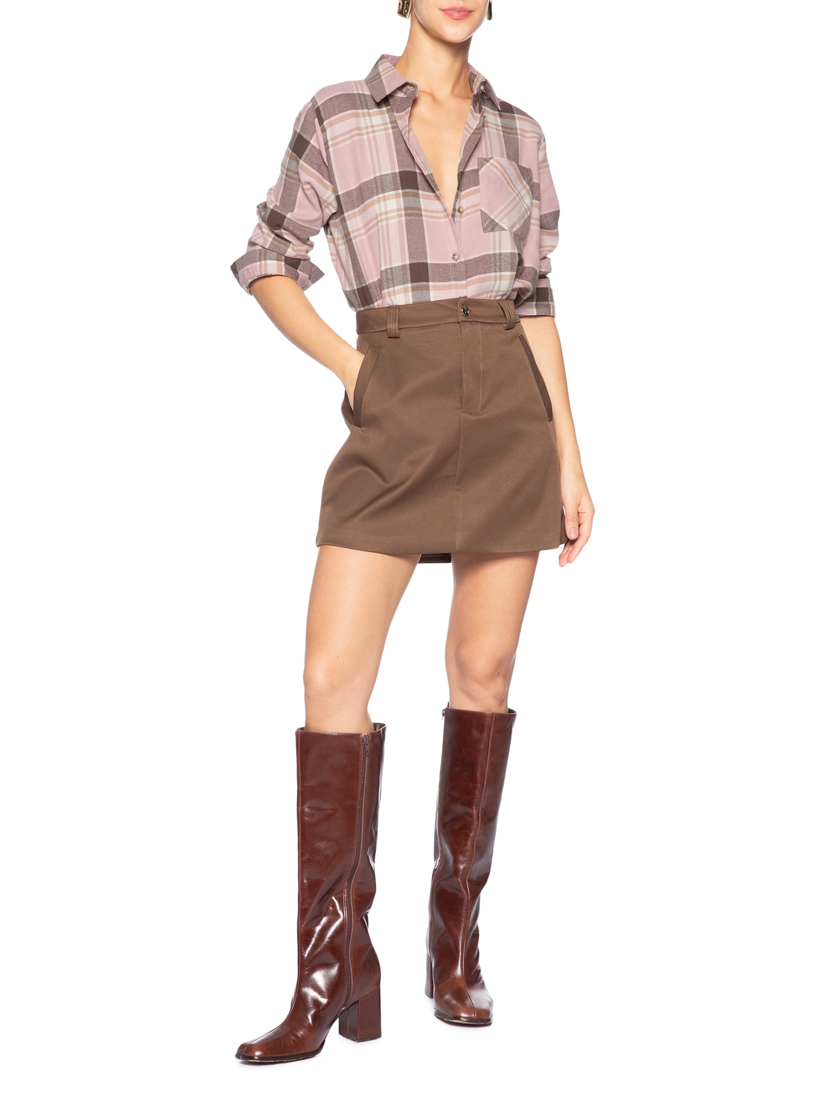 Camisa Feminina Xadrez Rosa Market 33