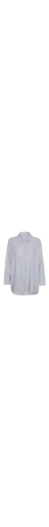Camisa Feminino Listrada Oversized De Algodão - Azul