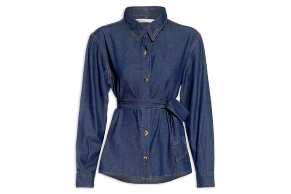 Camisa Jeans com Amarração Feminina – Azul