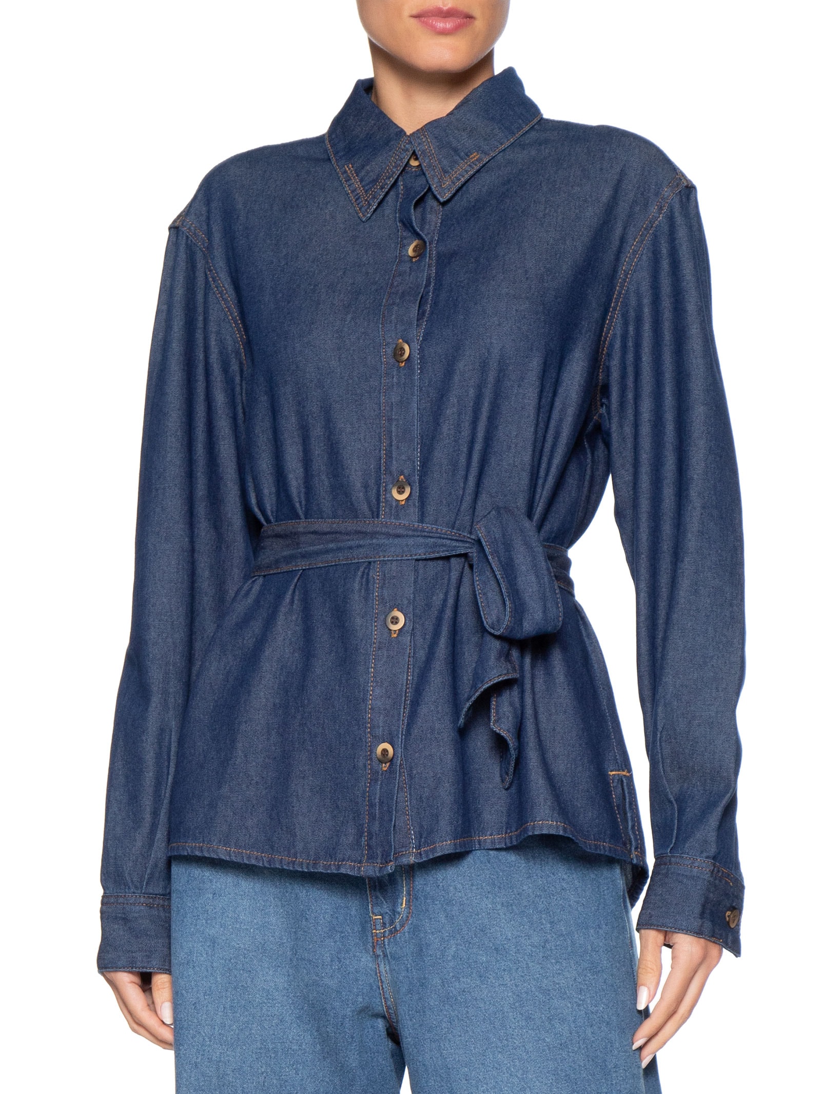Camisa Jeans com Amarração Feminina – Azul Dress To