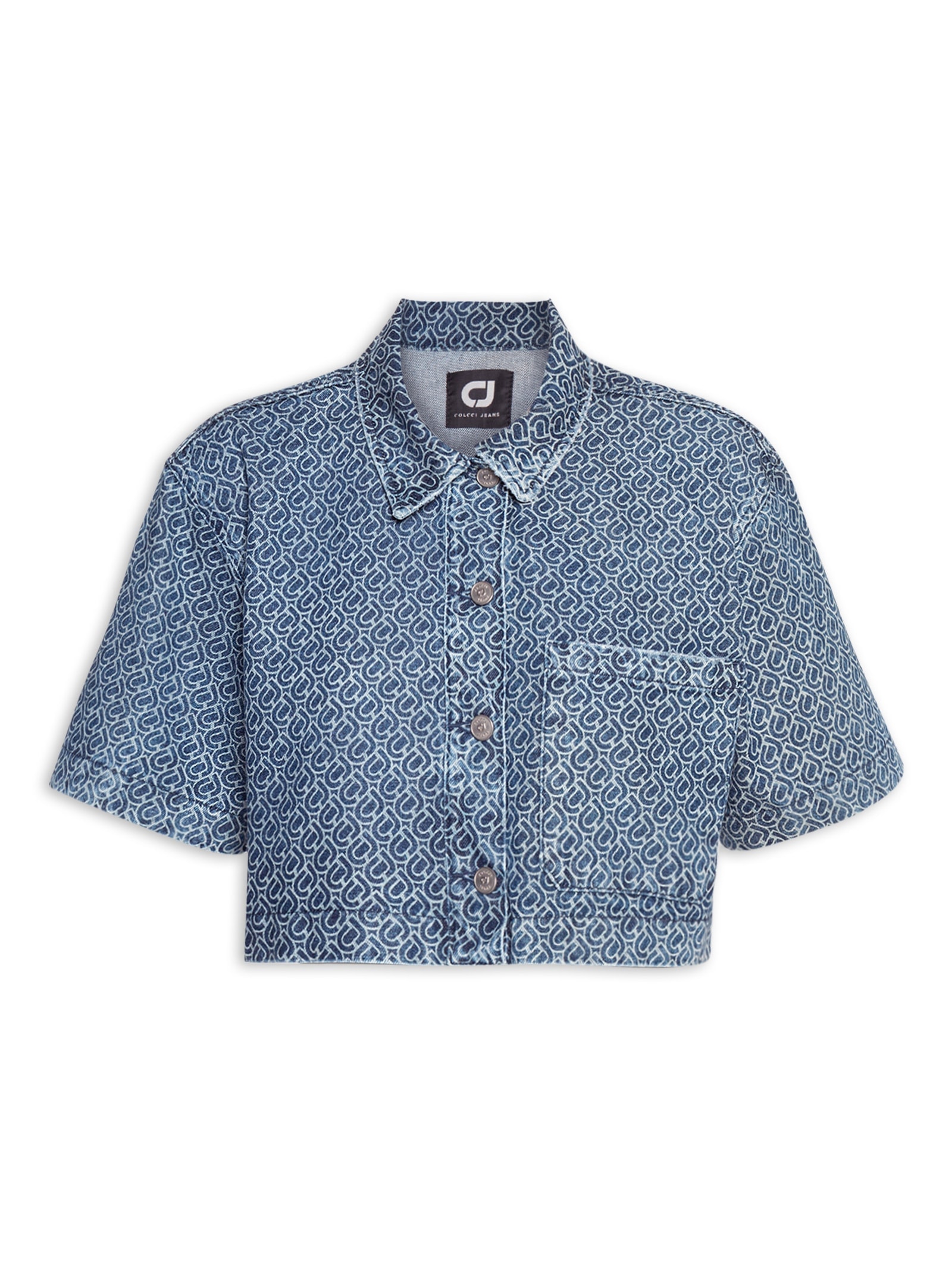 Camisa Jeans Estampada Azul Colcci Jeans