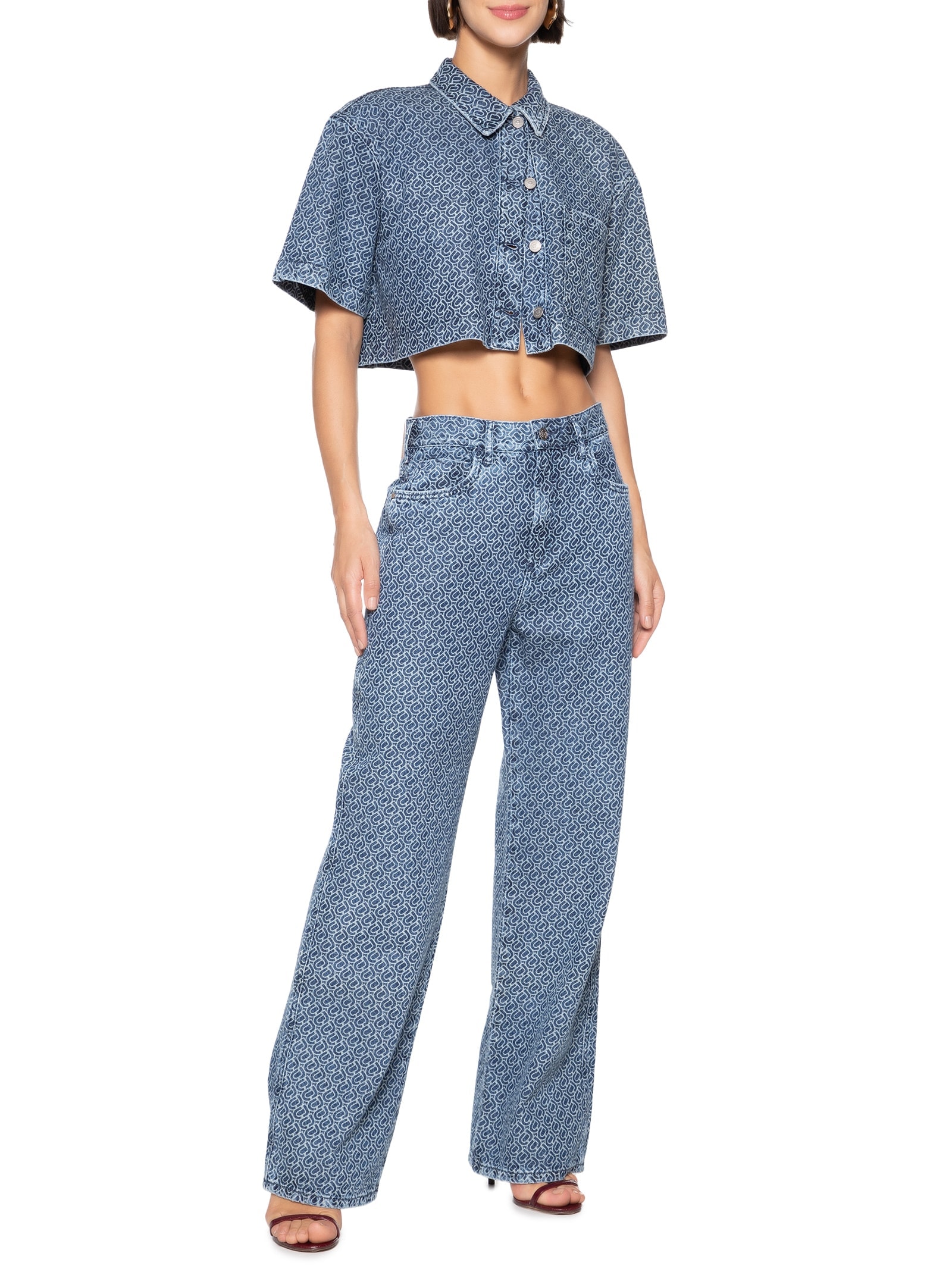 Camisa Jeans Estampada Azul Colcci Jeans