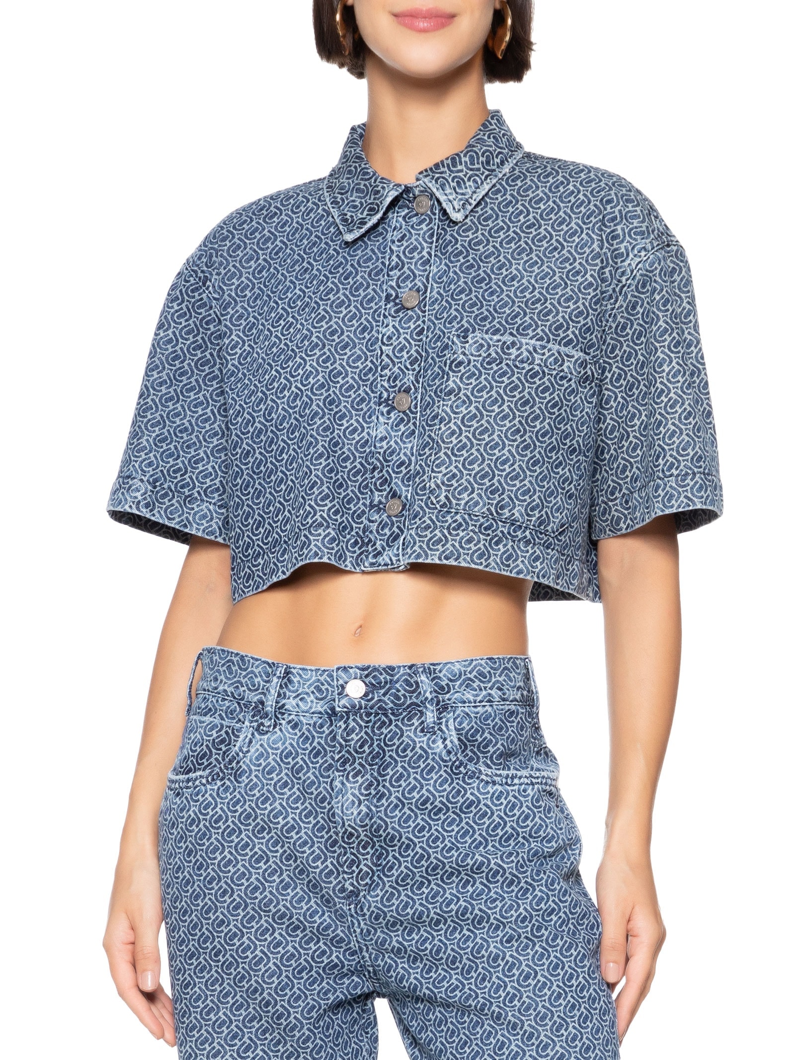 Camisa Jeans Estampada Azul Colcci Jeans