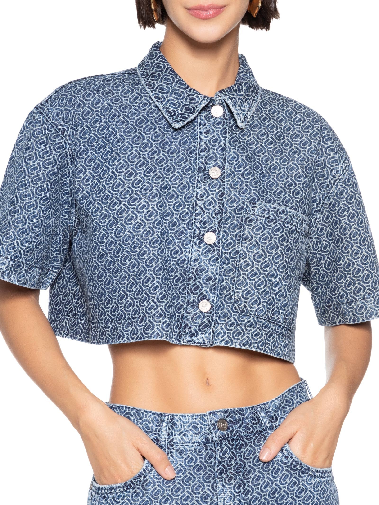 Camisa Jeans Estampada Azul Colcci Jeans