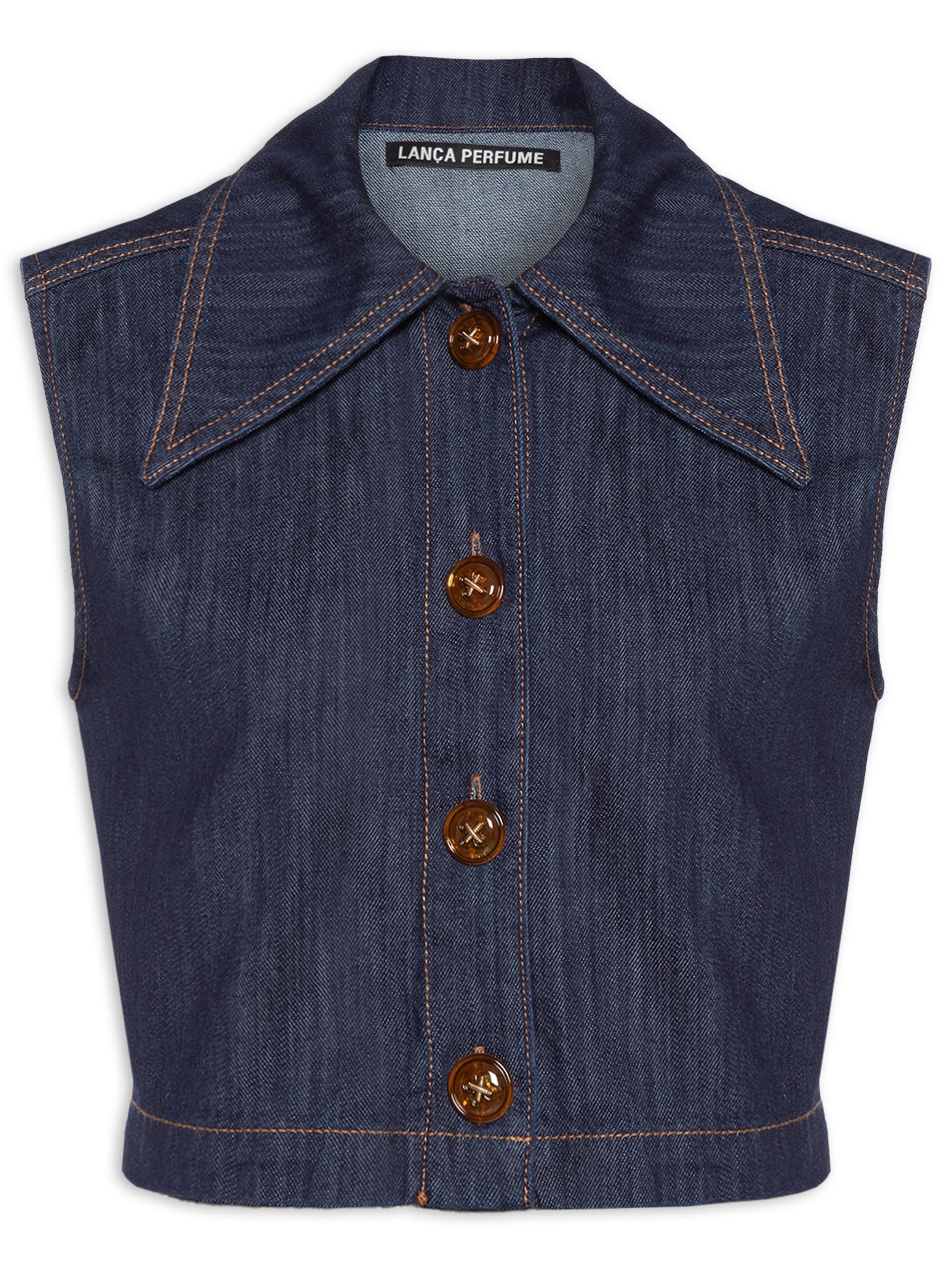 Camisa Jeans Feminina Sem Mangas Azul Lança Perfume