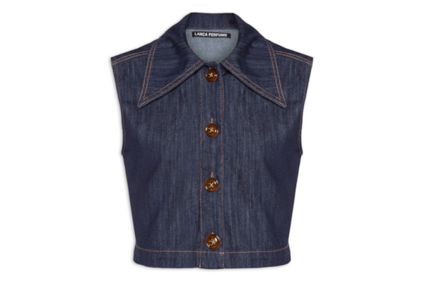 Camisa Jeans Feminina Sem Mangas - Azul