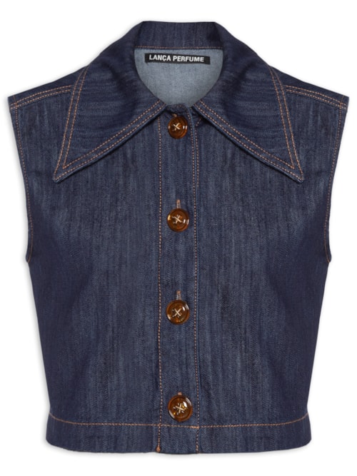 Camisa Jeans Feminina Sem Mangas – Azul