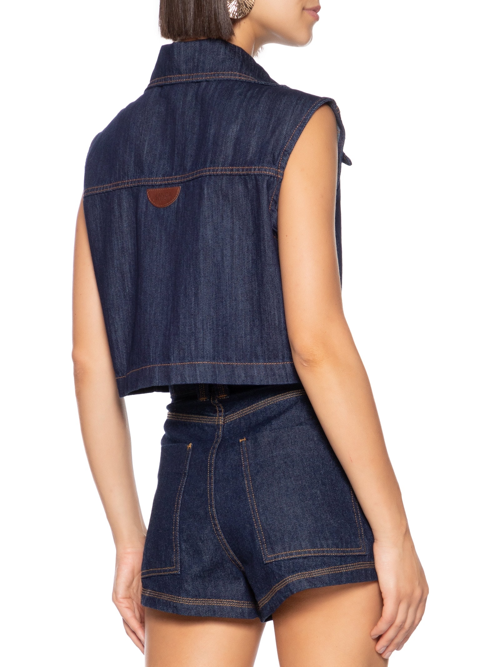 Camisa Jeans Feminina Sem Mangas Azul Lança Perfume