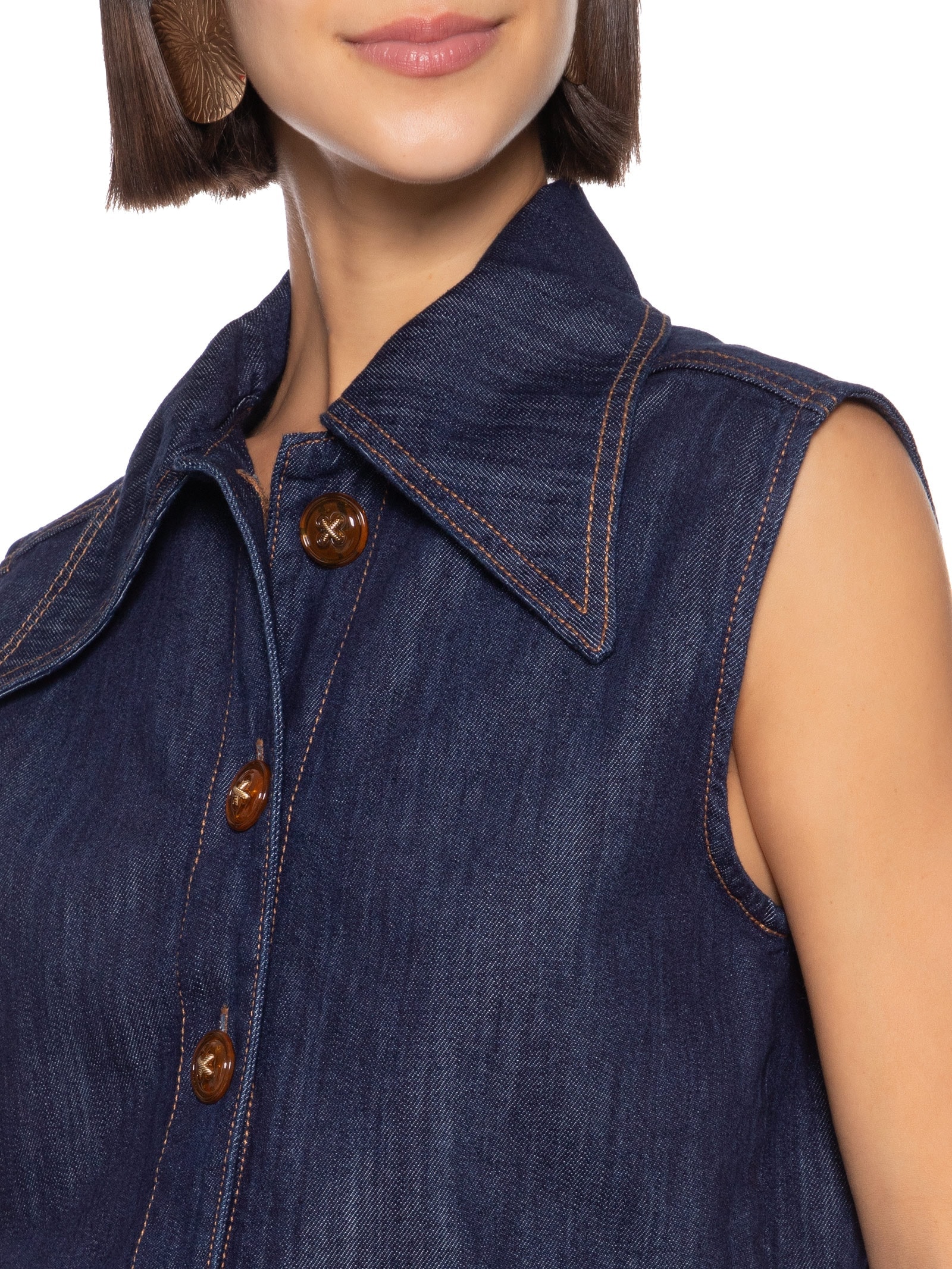 Camisa Jeans Feminina Sem Mangas Azul Lança Perfume