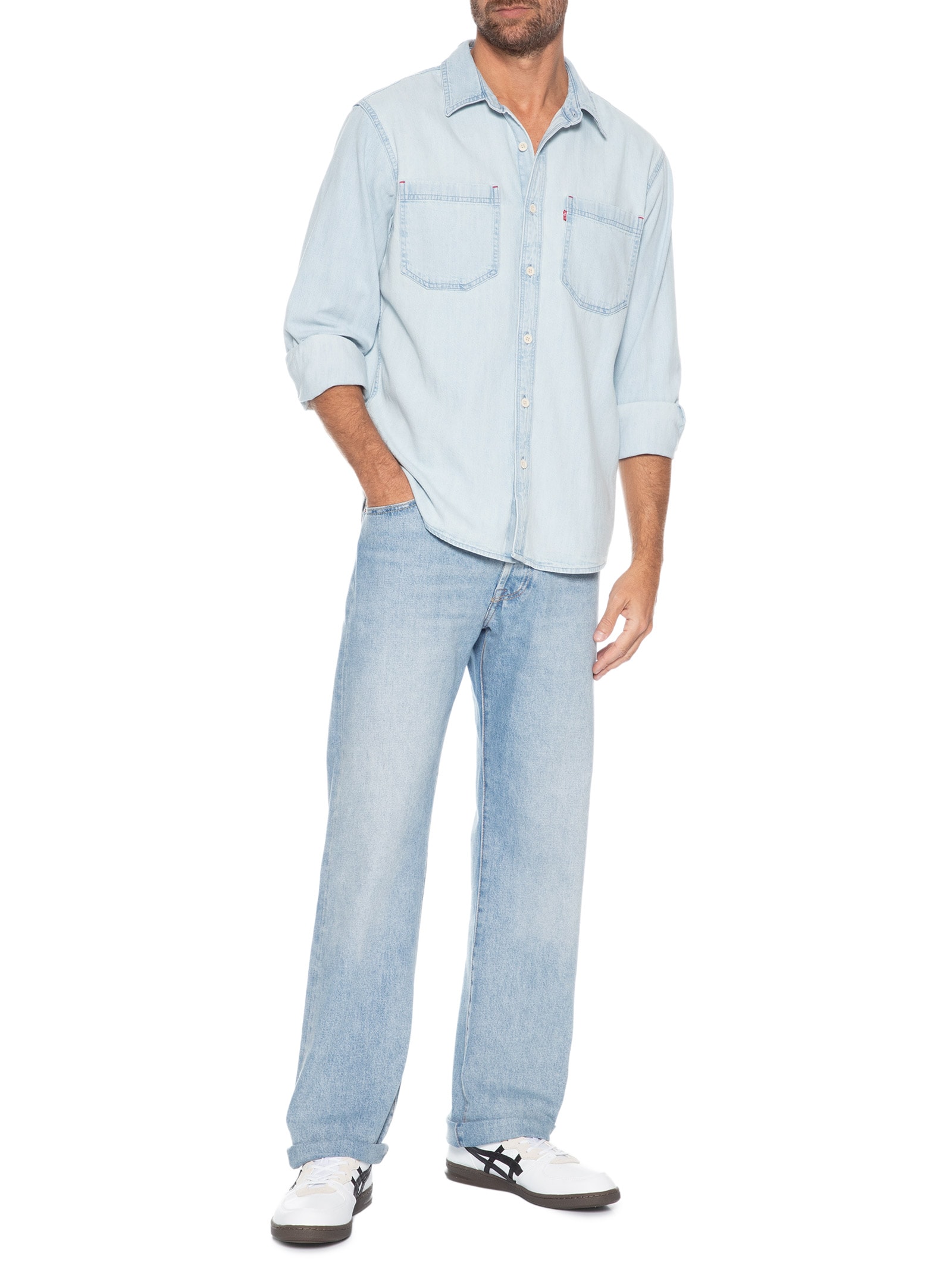 Camisa Jeans Masculina Relaxed Fit Mariposa Worker  Azul Claro Levi's