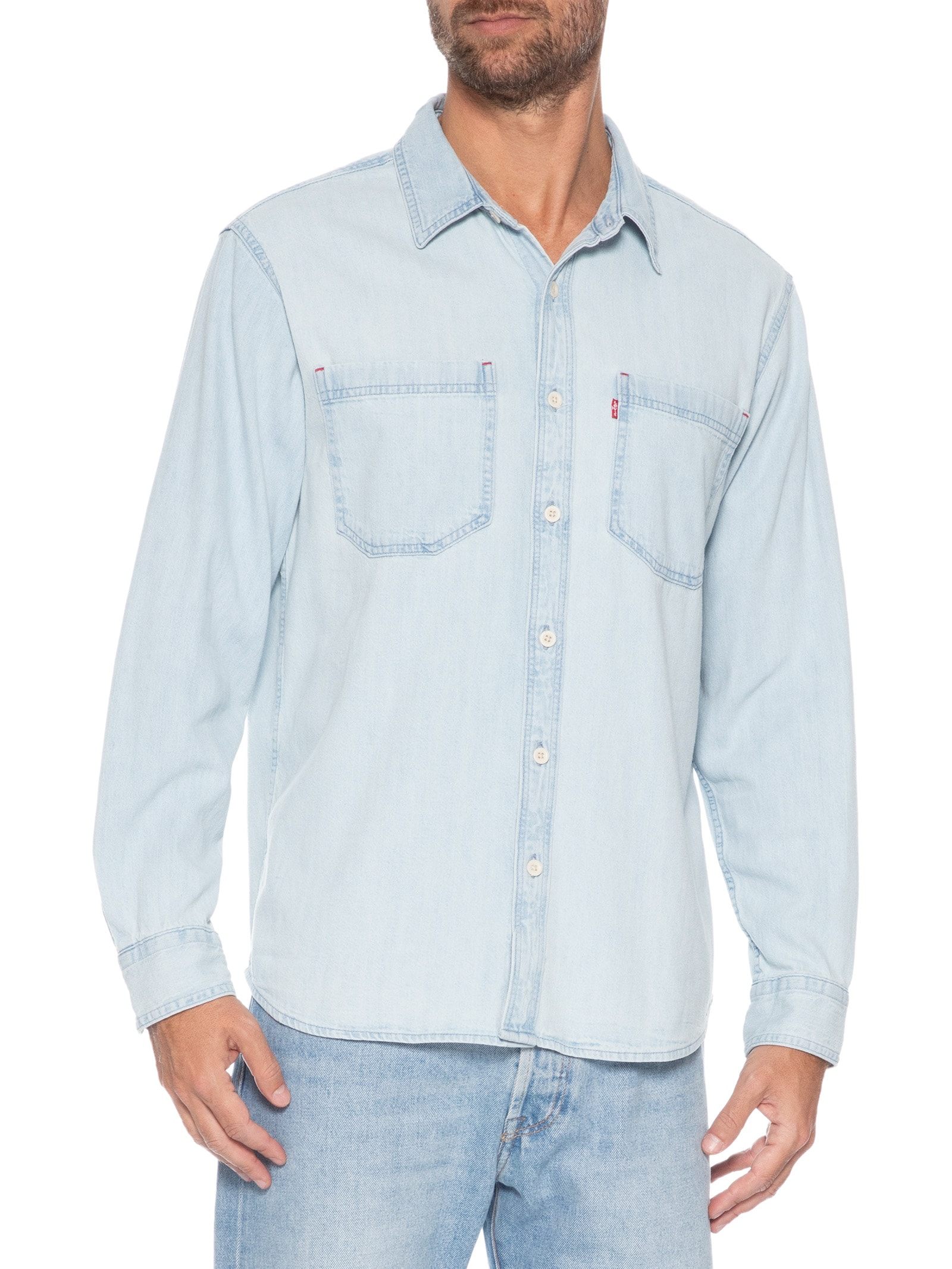 Camisa Jeans Masculina Relaxed Fit Mariposa Worker  Azul Claro Levi's