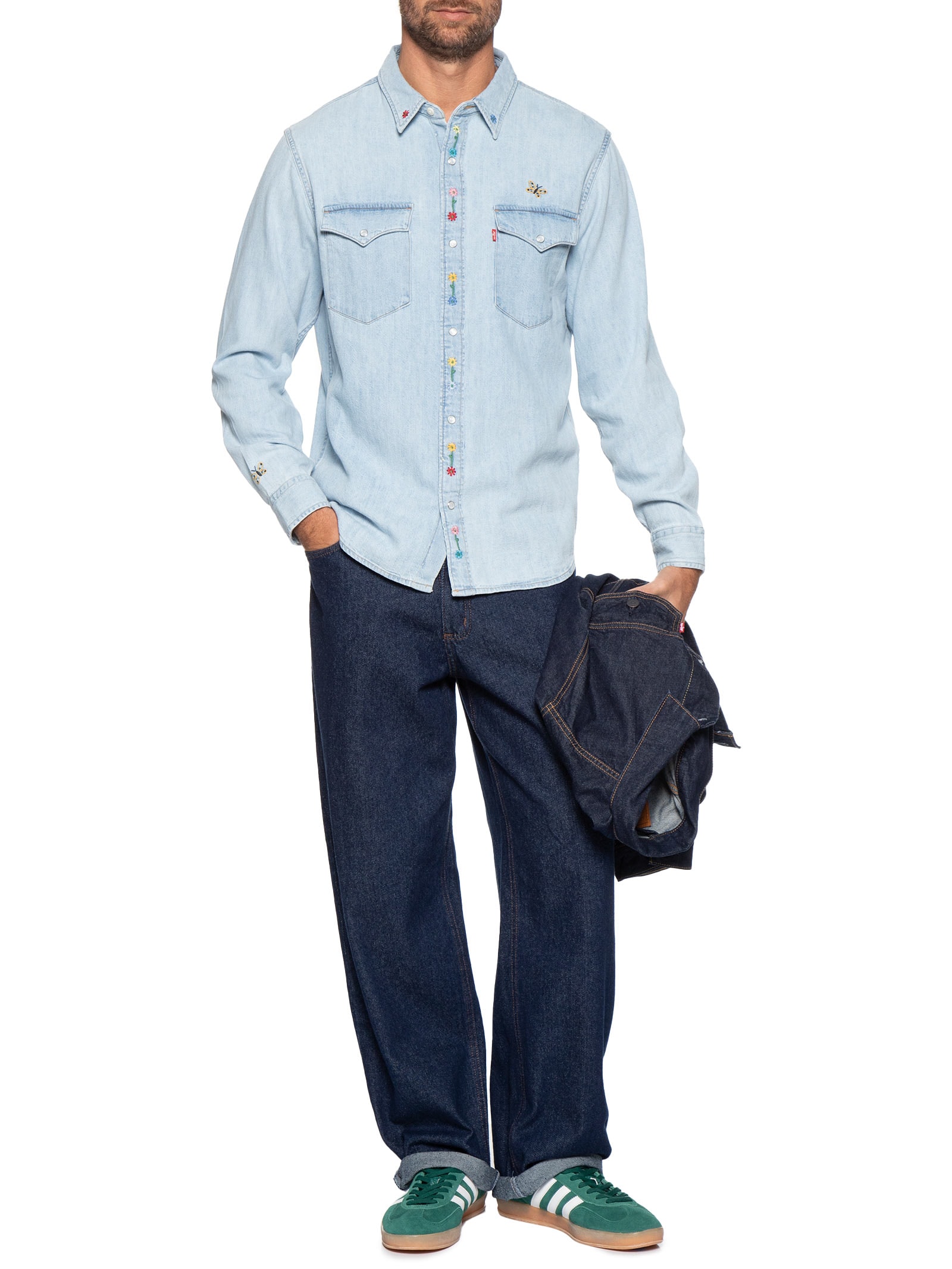Camisa Jeans Masculina Relaxed Fit Western Flowers Azul Levi's
