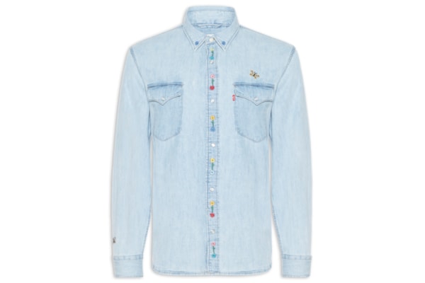 Camisa Jeans Masculina Relaxed Fit Western Flowers - Azul