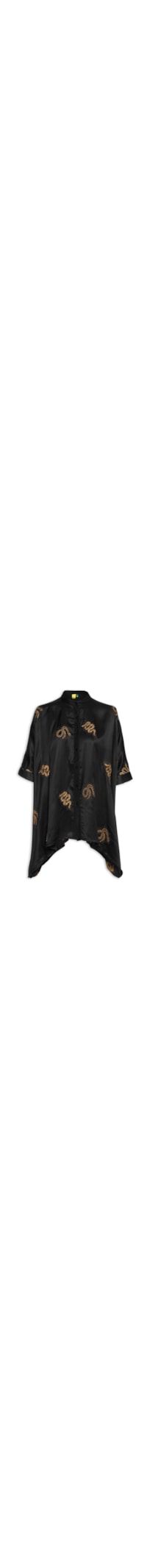 Camisa Kimono Feminina Bordada Cobra Cobral - Preto