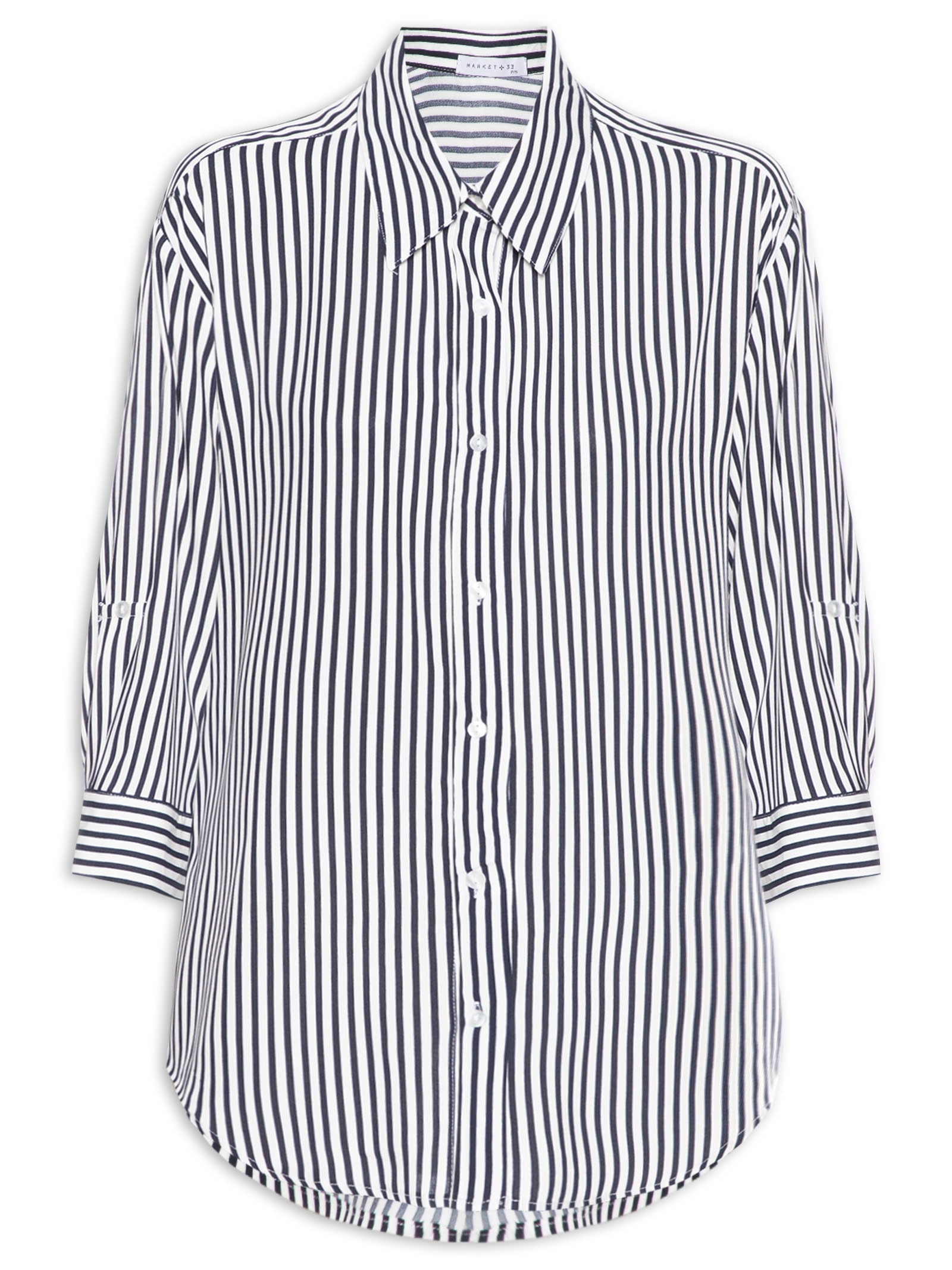 Camisa Listrada Feminina Azul Market 33