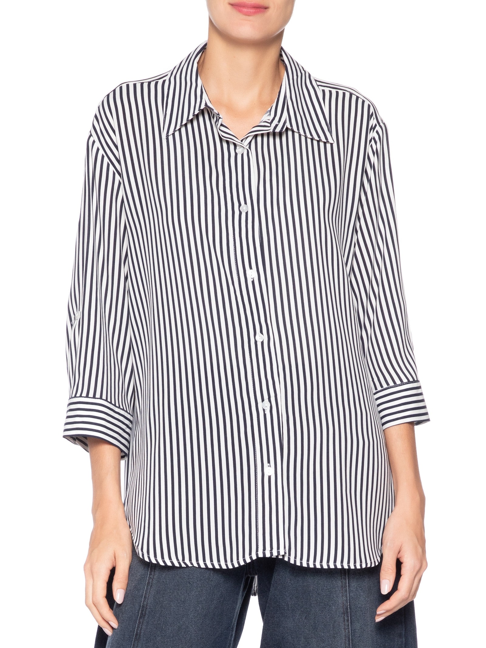 Camisa Listrada Feminina Azul Market 33