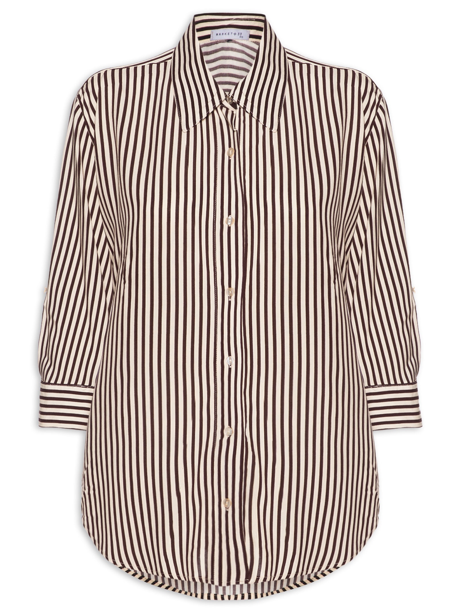 Camisa Listrada Feminina Marrom Market 33