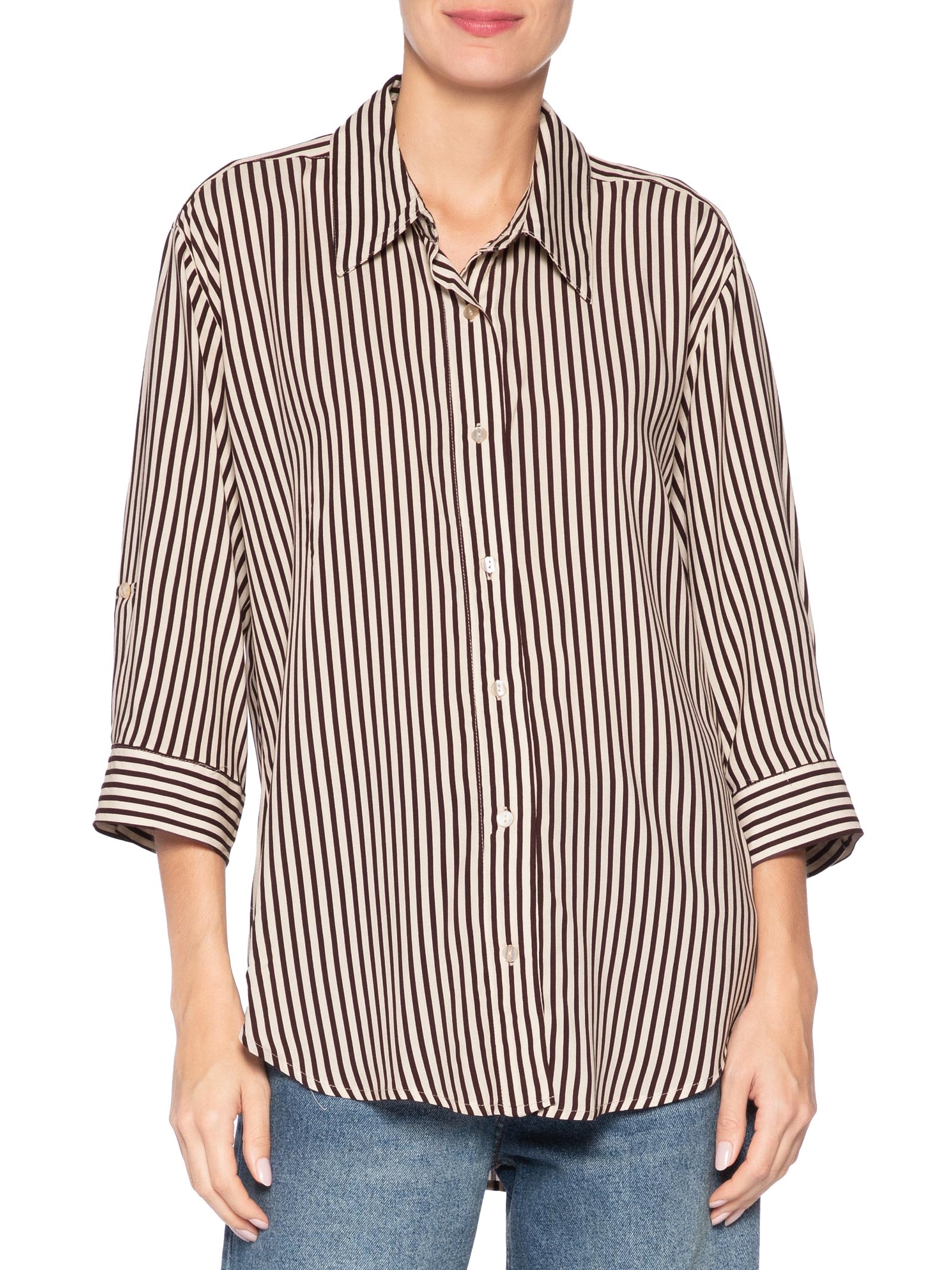 Camisa Listrada Feminina Marrom Market 33