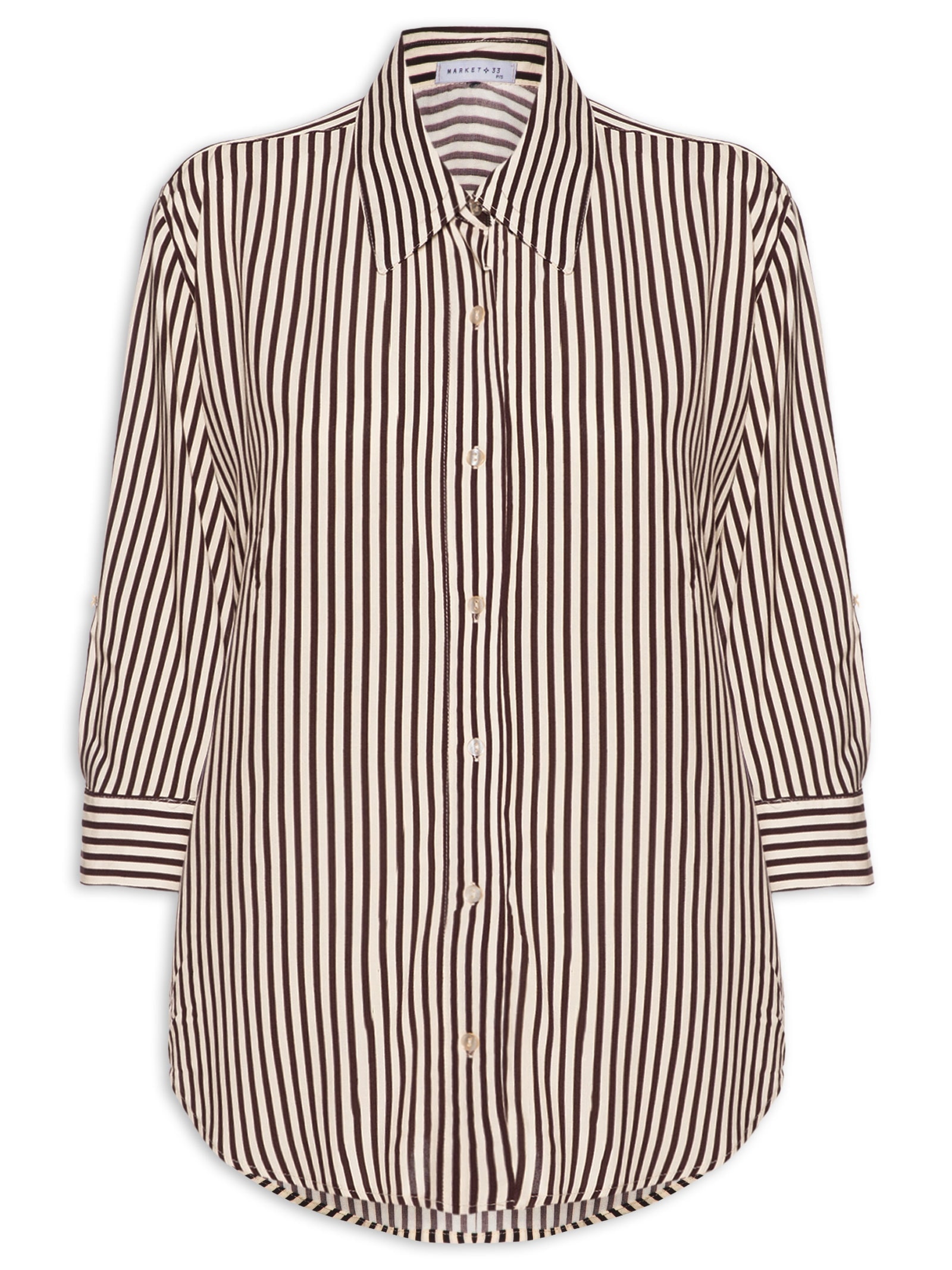 Camisa Listrada Feminina Marrom Market 33
