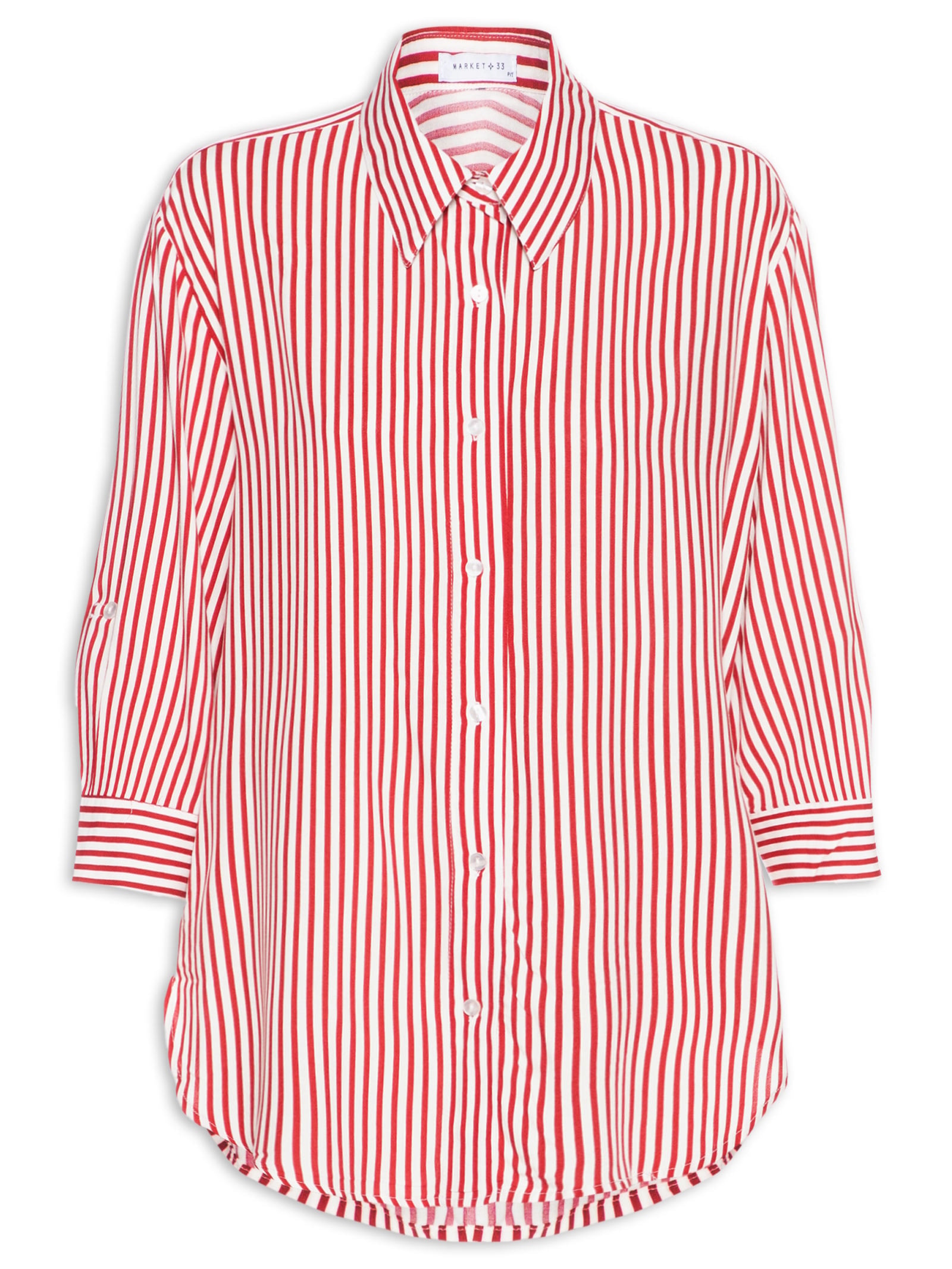 Camisa Listrada Feminina Vermelho Market 33