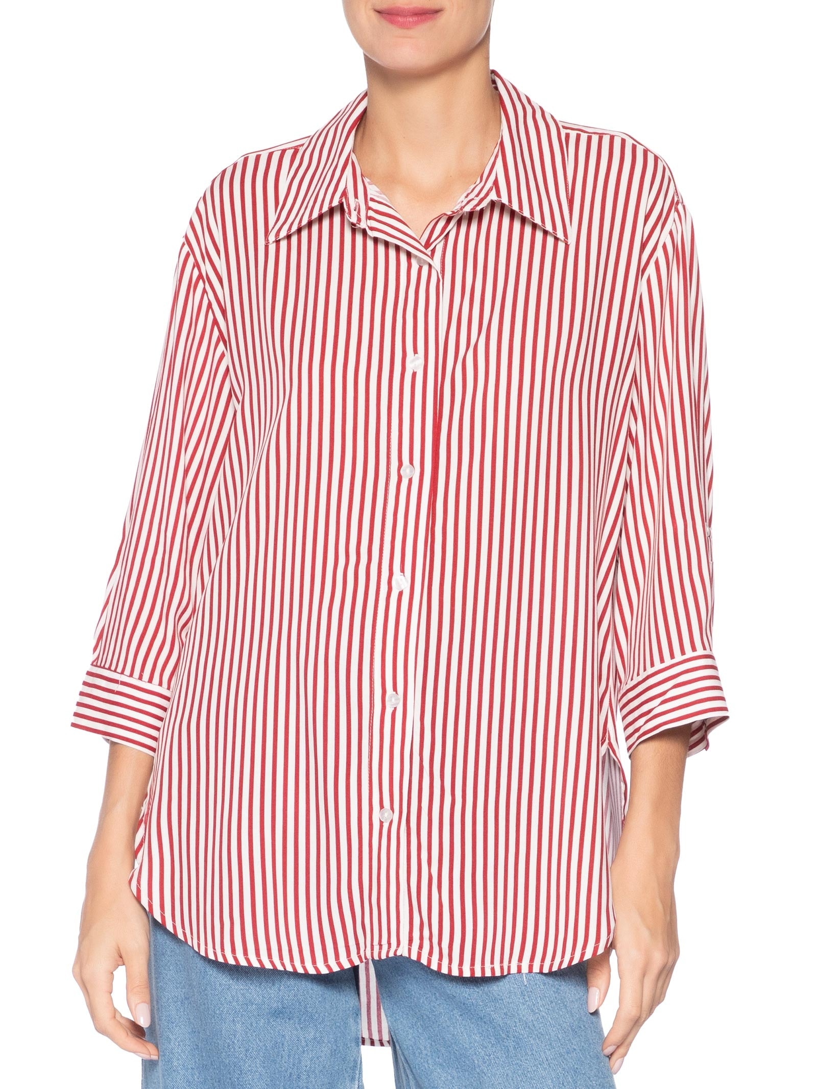 Camisa Listrada Feminina Vermelho Market 33