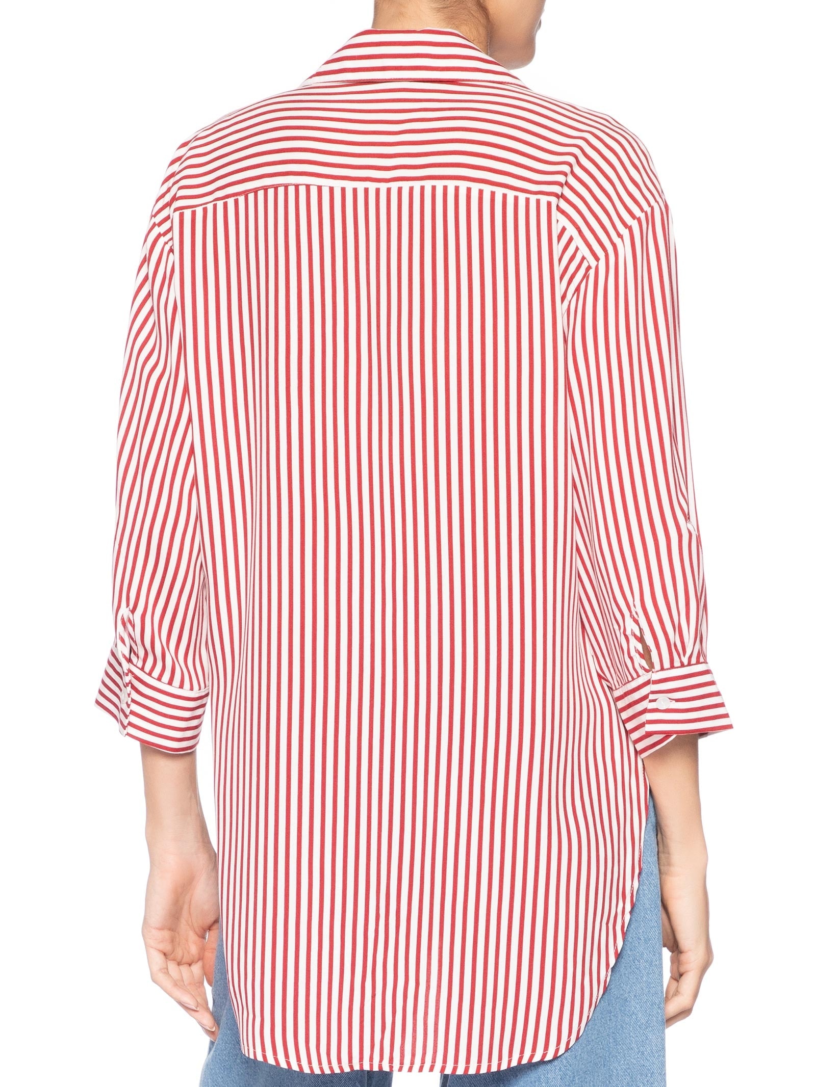 Camisa Listrada Feminina Vermelho Market 33
