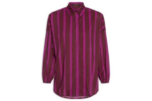 Camisa Long Voil Listrado Feminina – Rosa