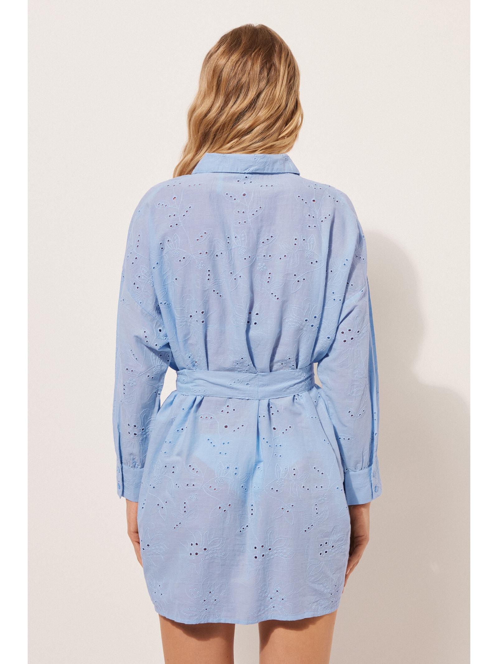 Camisa Longa Com Bordado Sangallo Azul Calzedonia