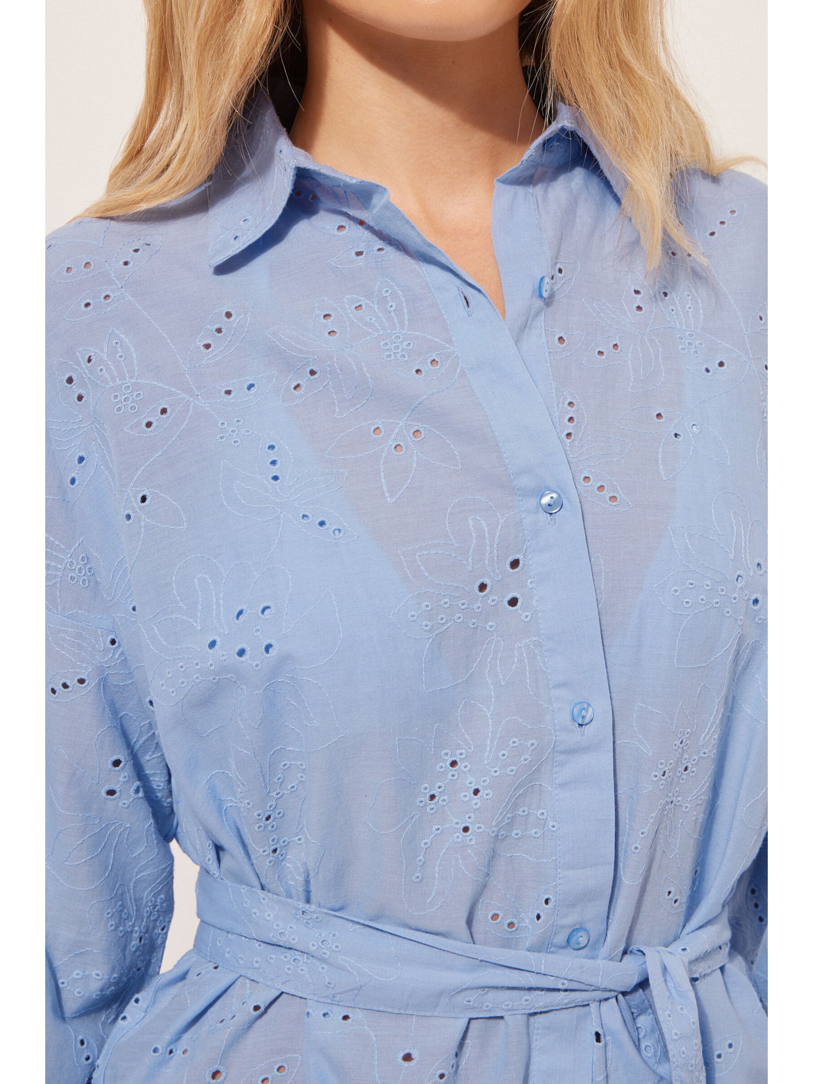 Camisa Longa Com Bordado Sangallo Azul Calzedonia