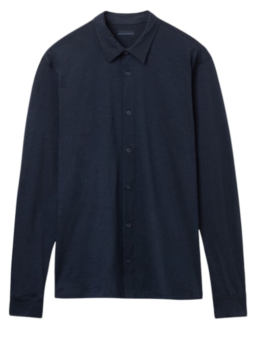 Camisa Manga Comprida Em Algodão Slub - Azul