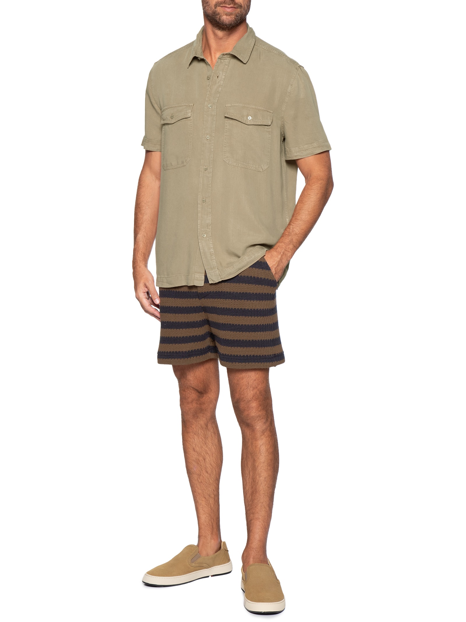 Camisa Manga Curta Masculina Used Utility Bege Osklen