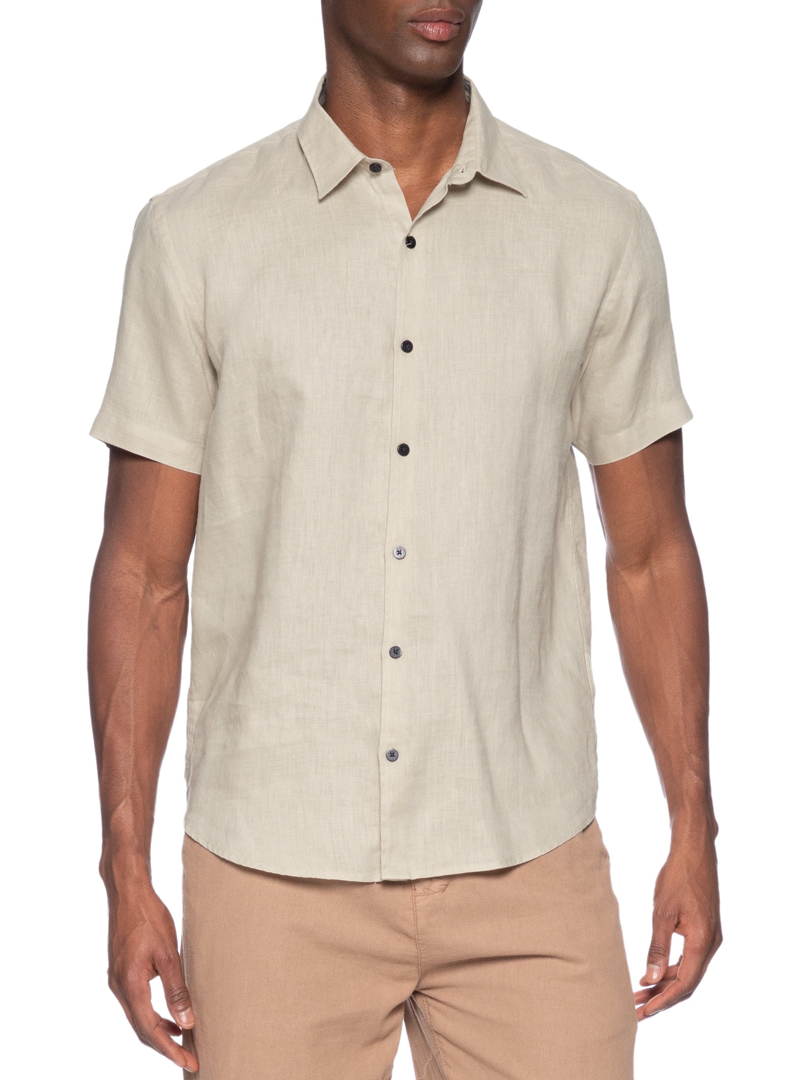 Camisa Manga Curta Puro Linho Lumiar Bege Foxton