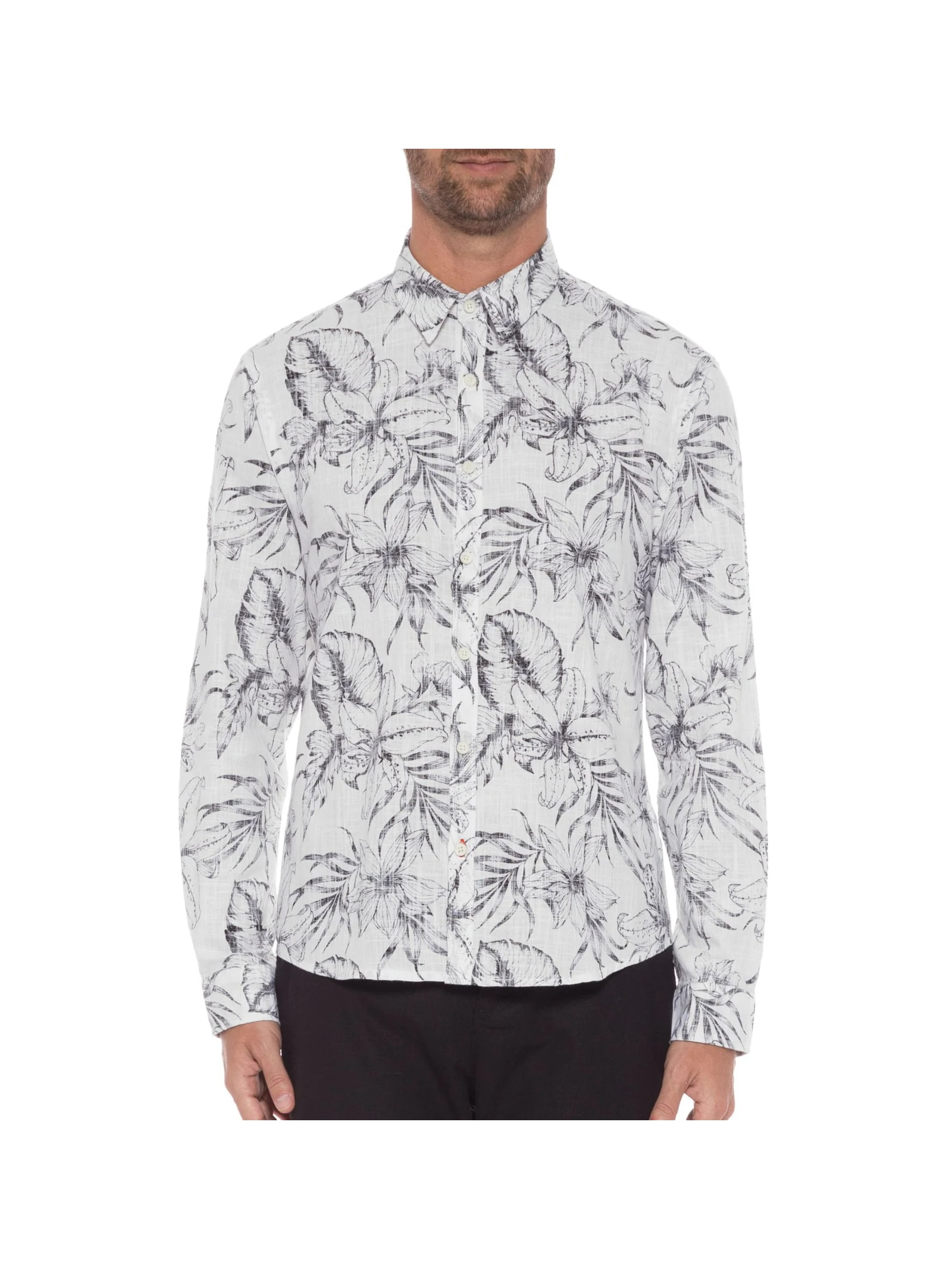 Camisa Manga Longa Estampada Branco Jab