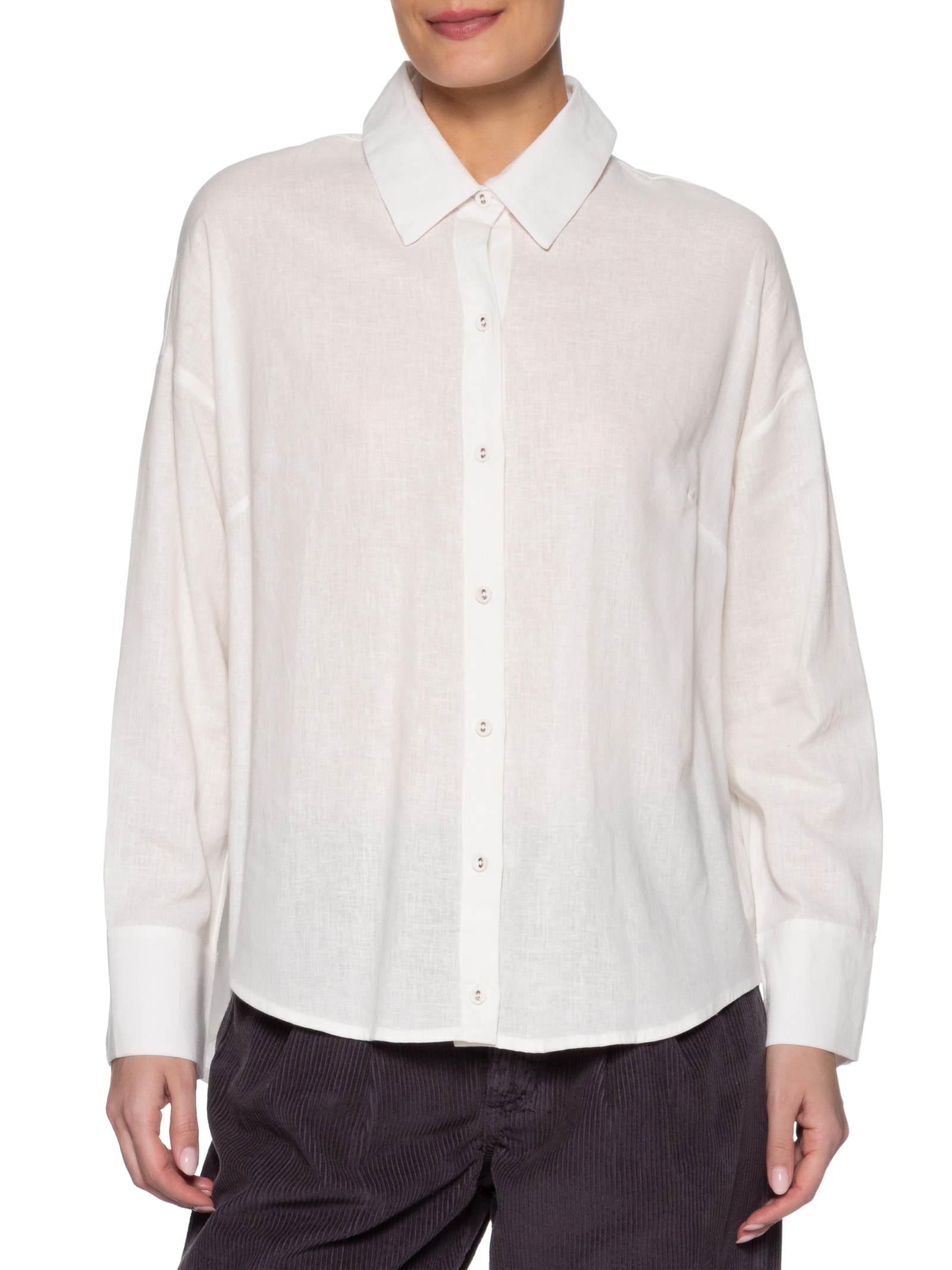 Camisa Manga Longa Feminina   Branco Maria Filó