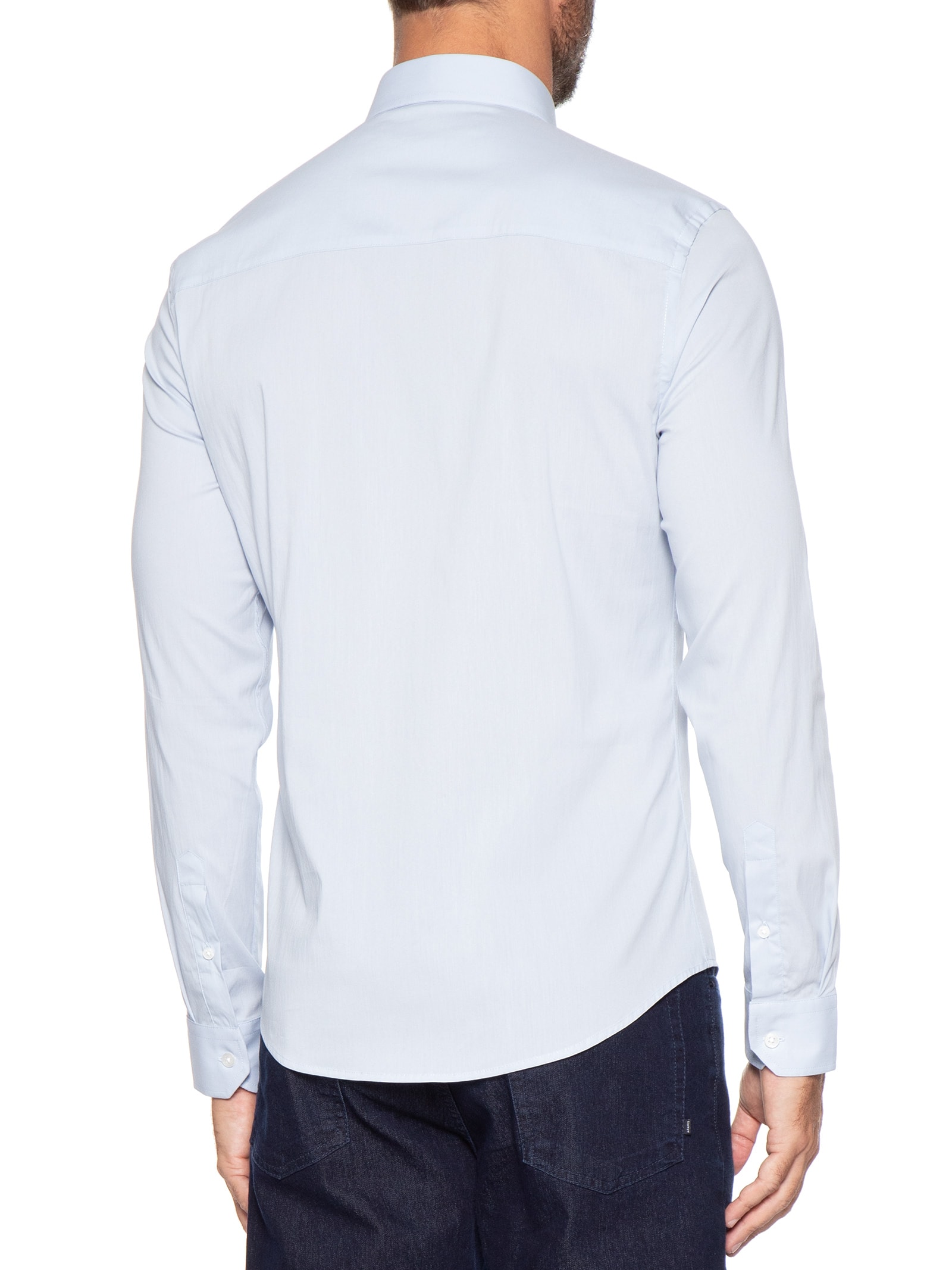 Camisa Manga Longa Tricoline Elastano Lisa Azul Sergio K