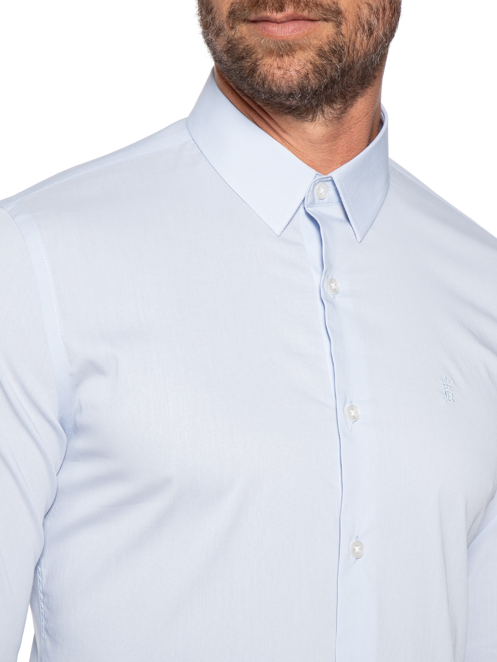 Camisa Manga Longa Tricoline Elastano Lisa Azul Sergio K