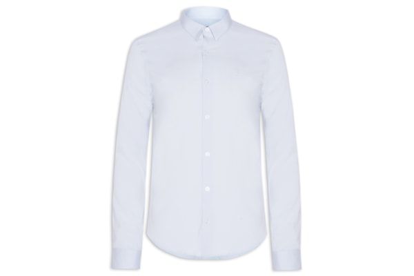 Camisa Manga Longa Tricoline Elastano Lisa - Azul