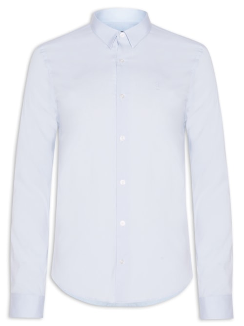 Camisa Manga Longa Tricoline Elastano Lisa - Azul