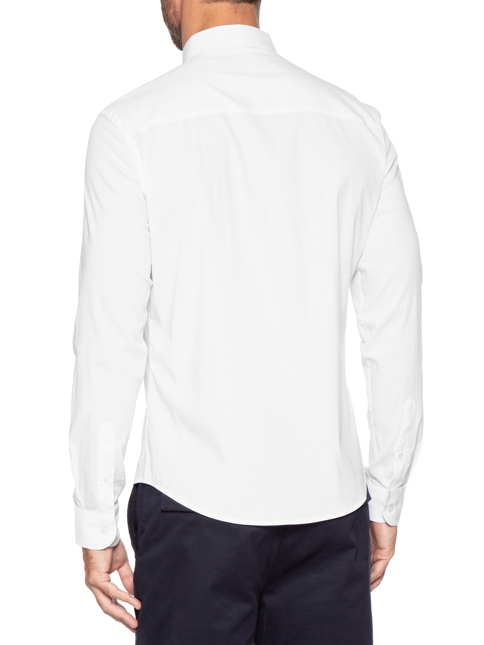 Camisa Manga Longa Tricoline Elastano Lisa Branco Sergio K