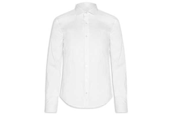 Camisa Manga Longa Tricoline Elastano Lisa - Branco