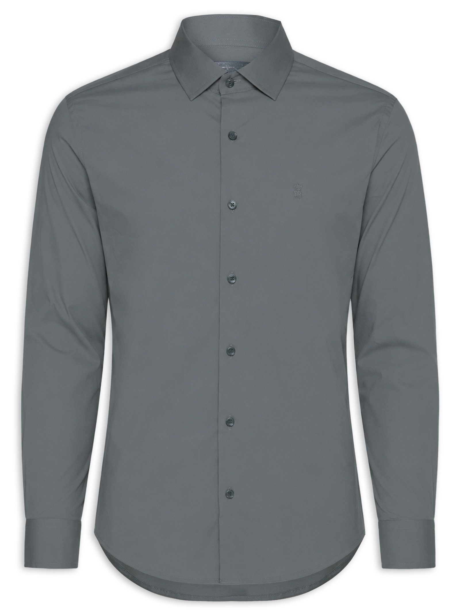 Camisa Manga Longa Tricoline Elastano Lisa Cinza Sergio K