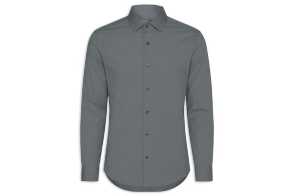 Camisa Manga Longa Tricoline Elastano Lisa - Cinza