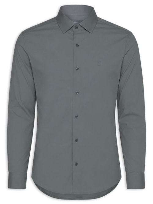Camisa Manga Longa Tricoline Elastano Lisa - Cinza