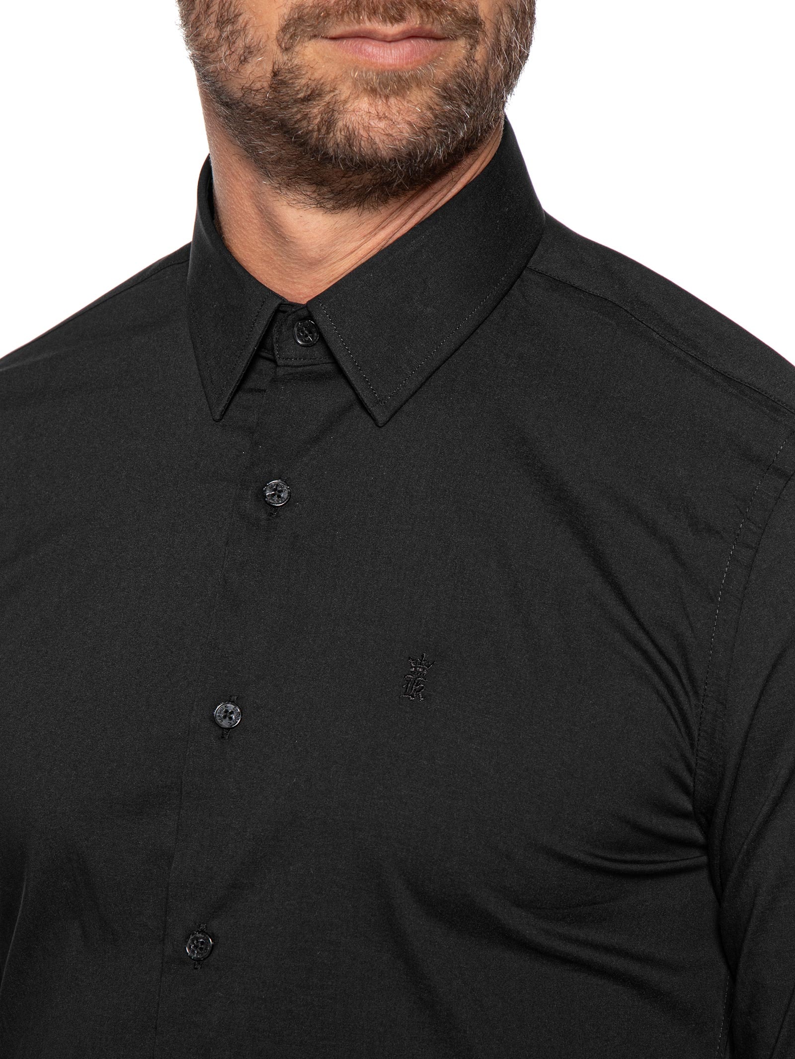 Camisa Manga Longa Tricoline Elastano Lisa Preto Sergio K