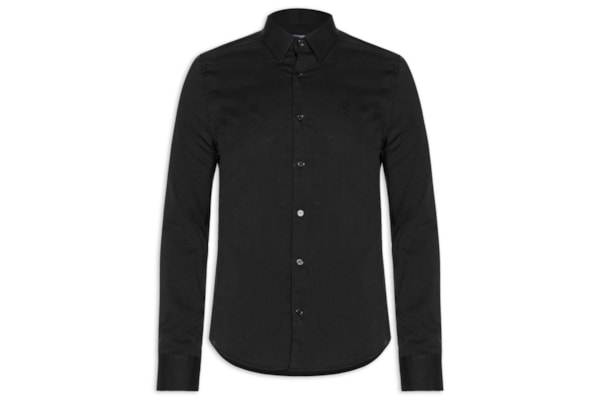 Camisa Manga Longa Tricoline Elastano Lisa - Preto