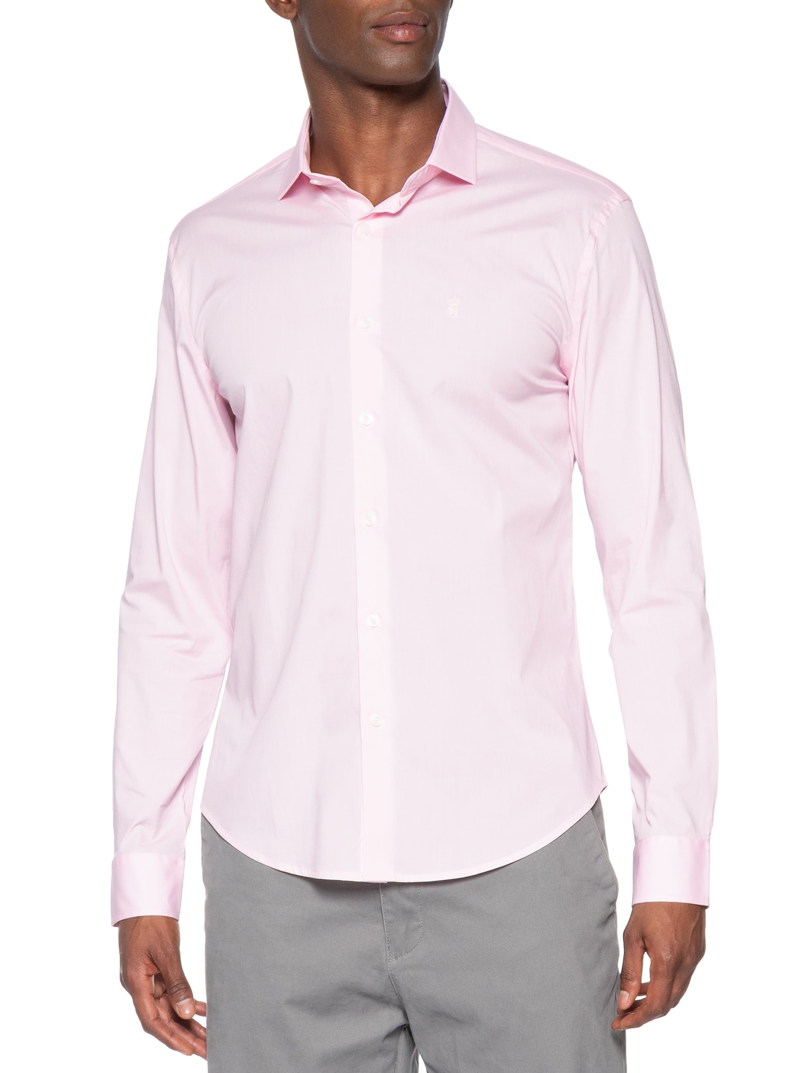 Camisa Manga Longa Tricoline Elastano Lisa Rosa Sergio K