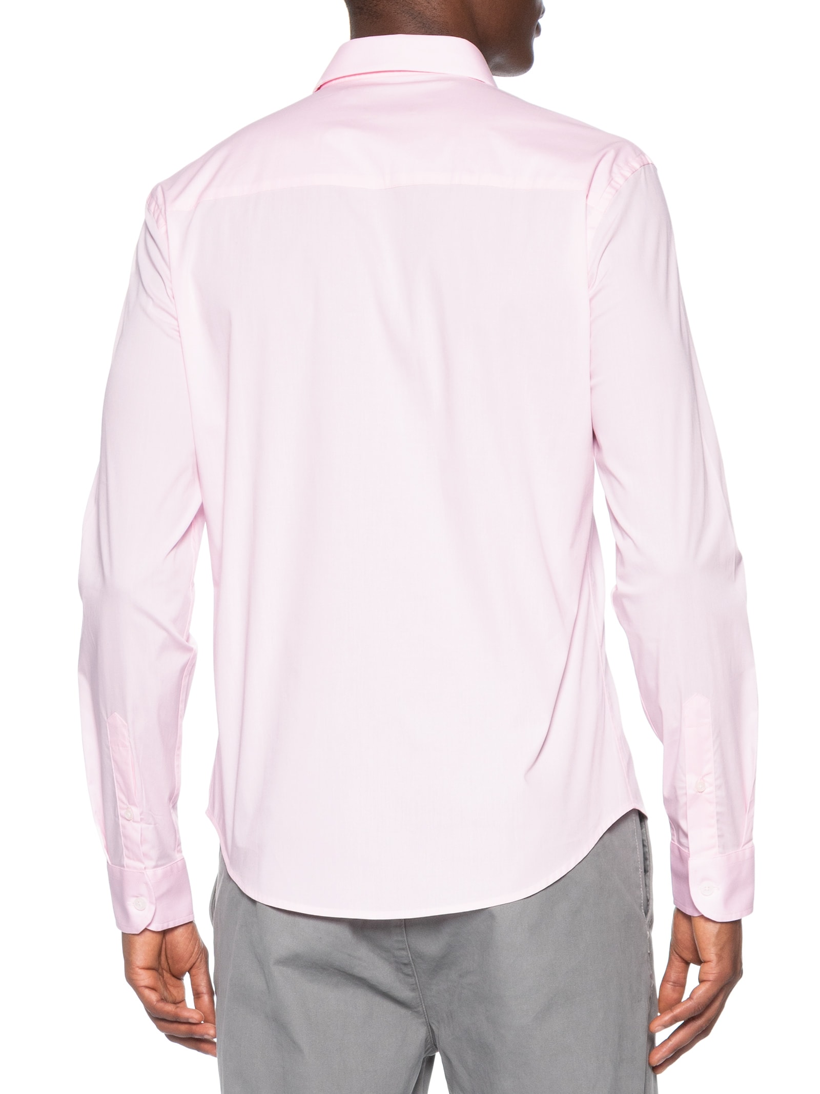 Camisa Manga Longa Tricoline Elastano Lisa Rosa Sergio K
