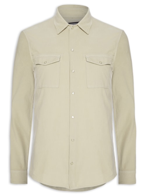 Camisa Manga Longa Veludo 2 Bolsos Tinturada – Bege