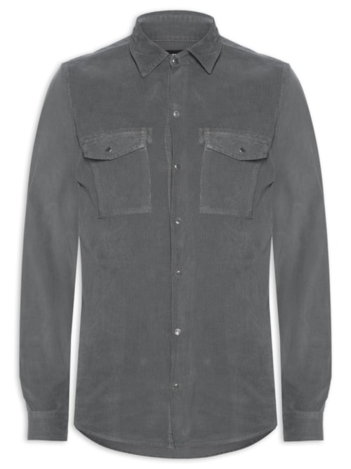 Camisa Manga Longa Veludo 2 Bolsos Tinturada – Cinza
